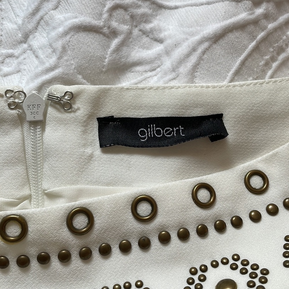 Embellished Ivory Mini Skirt with Metallic Stud Detail - Picture 4 of 5